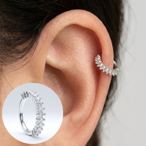 Piercing Cravejado com Zirconias Argola 7,5mm - Prata 925 - Helix/Nariz/Daith - ANTIALERGICO