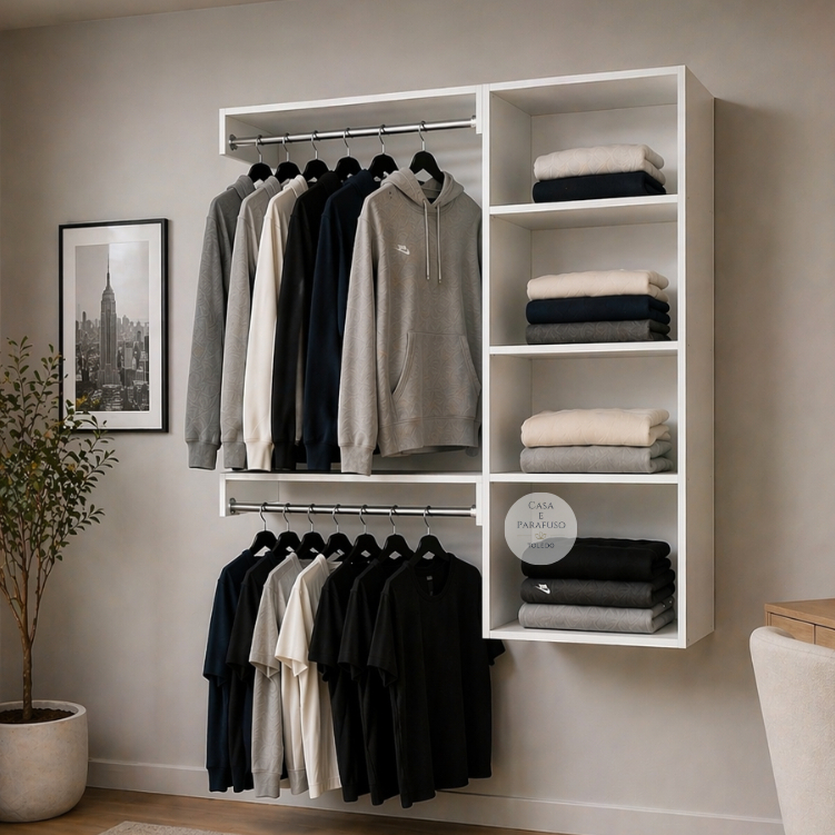 Closet Aberto Arara Suspenso De Parede Cabideiro  - Closet 67