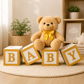Kit Cubos Baby MDF 20x20cm Decorativo Letras BABY 4 Peças Chá Revelação Festa Infantil