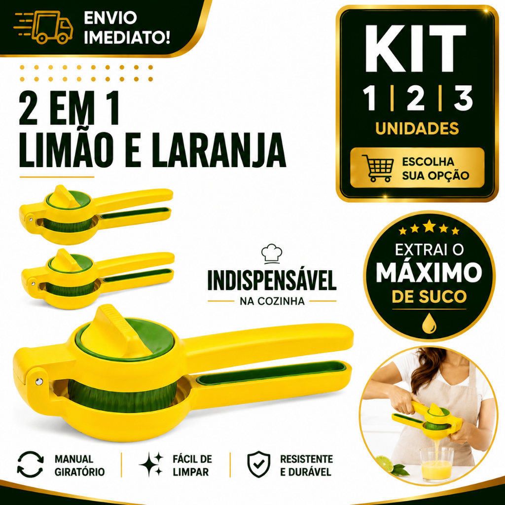 Espremedor Manual De Frutas 1/2/3 Cítricas 2 Em 1 Giratório Para Limão Laranja E Tangerina