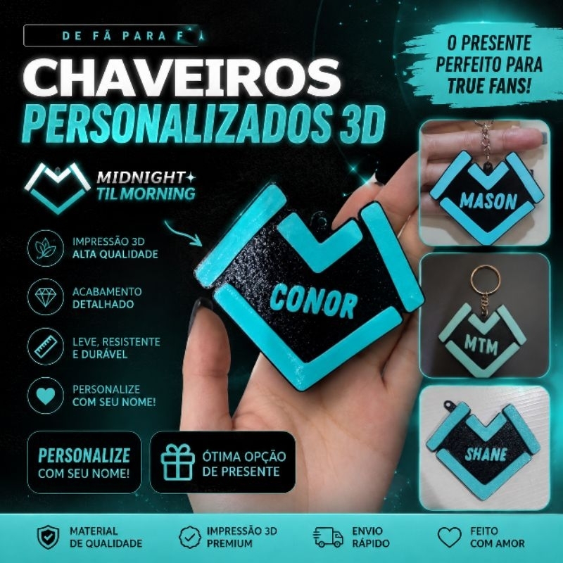 Kit 2 Chaveiros Coração Midnight Til Morning (MTM)  - Banda Pop | Impressão 3D