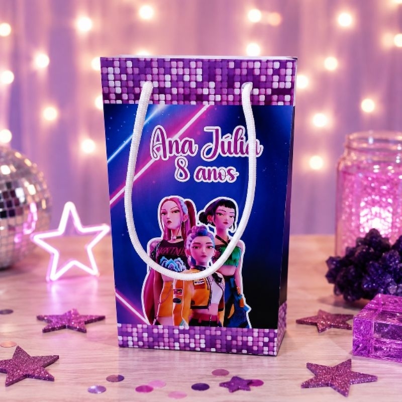 PEGUE E MONTE - Sacolinha Surpresa P Guerreiras do K-Pop Personalizado | Lembrancinha de Festa - Aniversário - Decoração