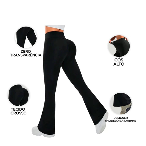 Calça Flare Bailarina Fitness em Suplex Wide Leg Cós Alto e Zero Transparência Suplex Tamanhos M, G, GG plus size
