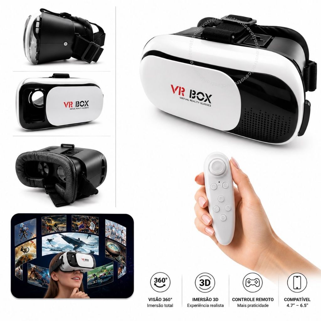 Óculos VR Box 2.0  Controle Bluetooth para todos os tipos de Celular Cardboard Realidade Virtual 3D
