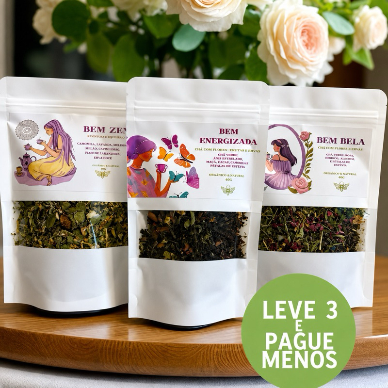 Imagem 🍵 Kit 3 Chás Naturais Artesanais emana.essence | Relaxar, Energizar e Florescer | 40g Cada