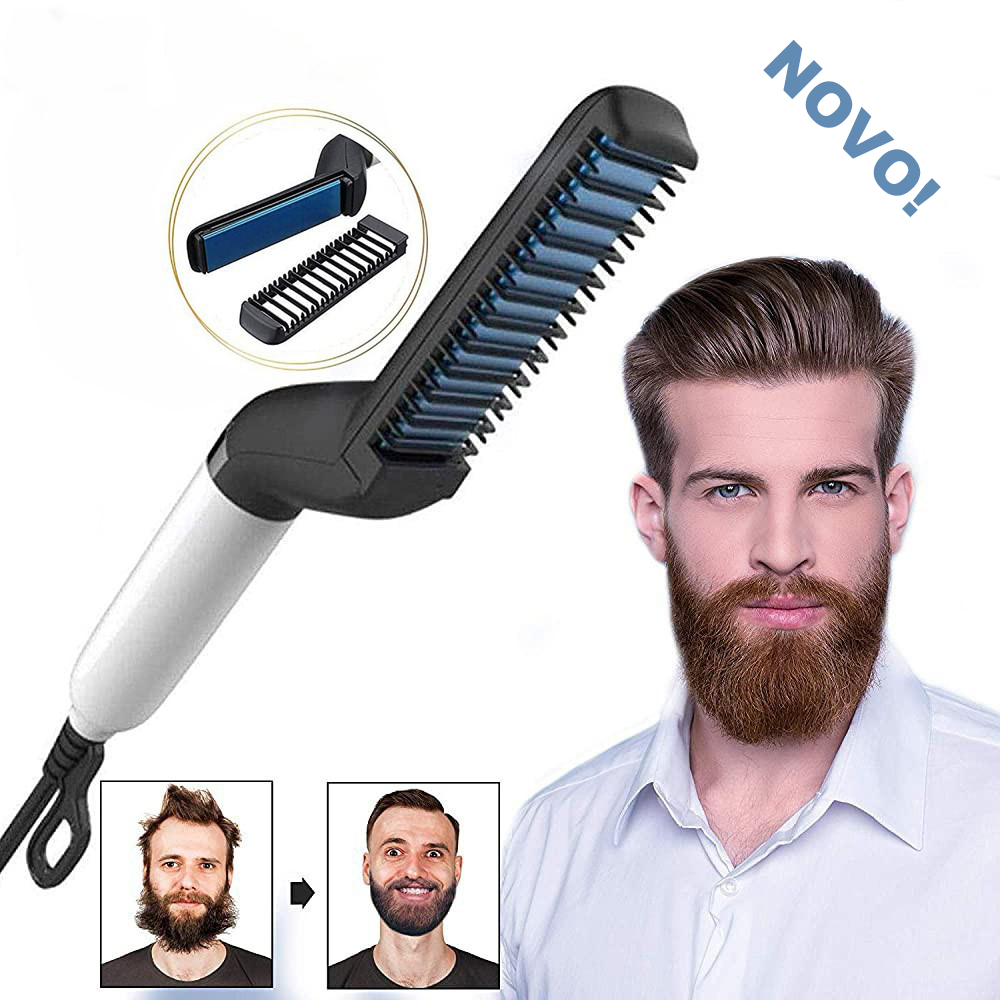 Escova Alisadora Barba Cabelo Masculino Chapinha Elétrica Aquecida Modelador