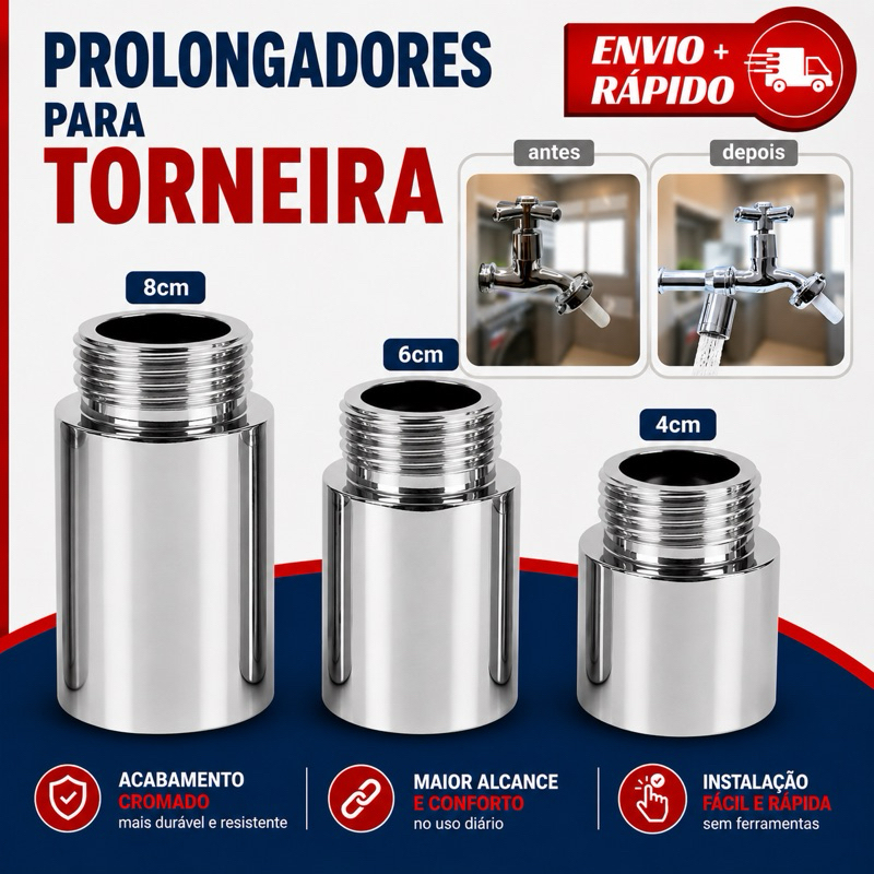 Alongador Prolongador Extensor De Torneira Em Metal Inox 1/2" 20 mm 4cm 6cm 8cm - Emavah