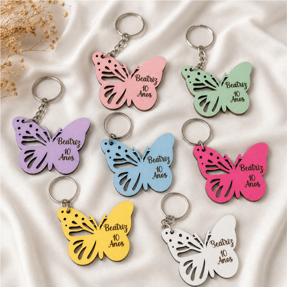 KIT Chaveiro Borboleta Personalizado Lembrancinhas Festa Aniversário colorido, Jardim das Borboletas, Jardim Encantado