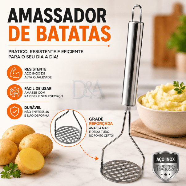 Amassador Espremedor De Batata Legumes Frutas Inox Manual Purê Resistente