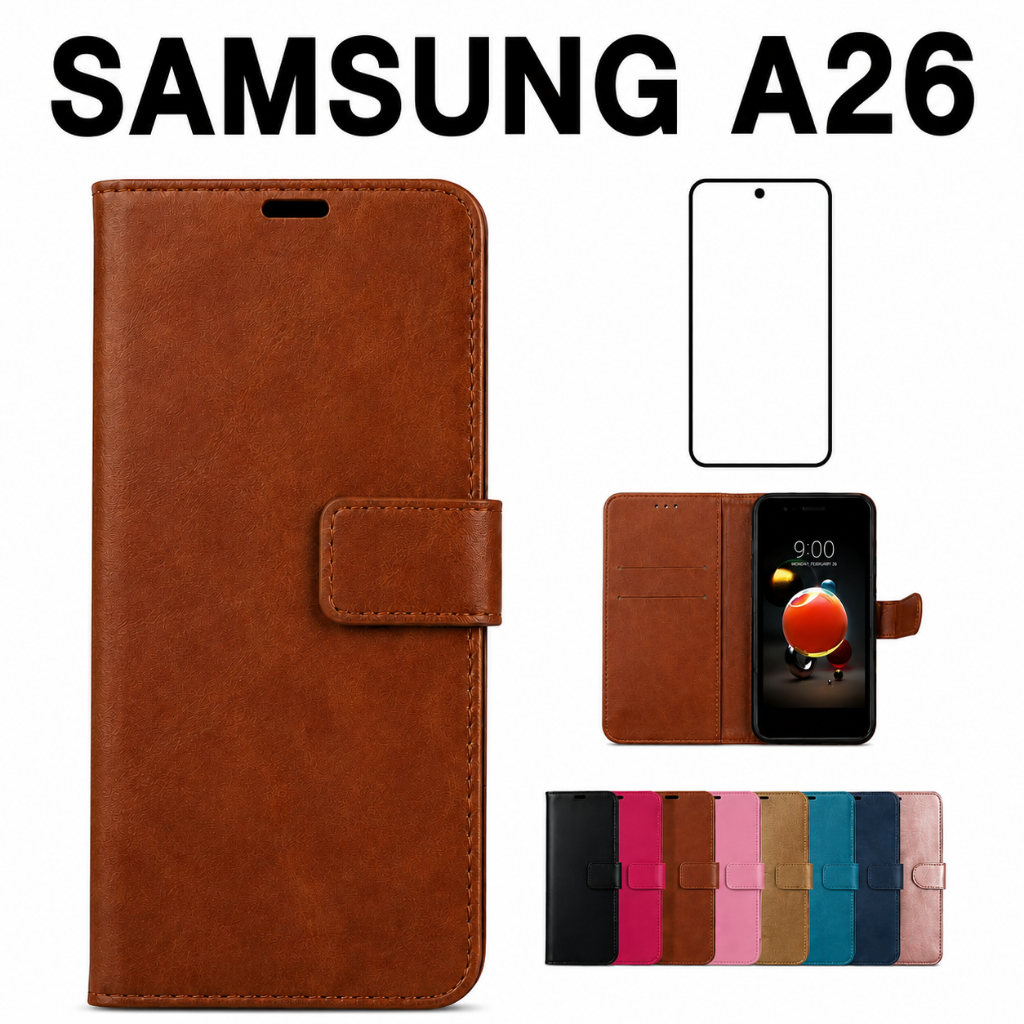 Capa Carteira Flip Samsung Galaxy A26 5G A266M Magnética Couro Porta Cartão Anti Impacto Suporte + Película