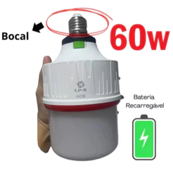 Super Lâmpada de Emergência Recarregável LED 60W potente 12h de Energia 3 baterias