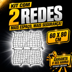 2 Redes Aranha Elástica 60 X 80 - Bagageiro Porta Mala Transporte Moto Boy - 6 Ganchos