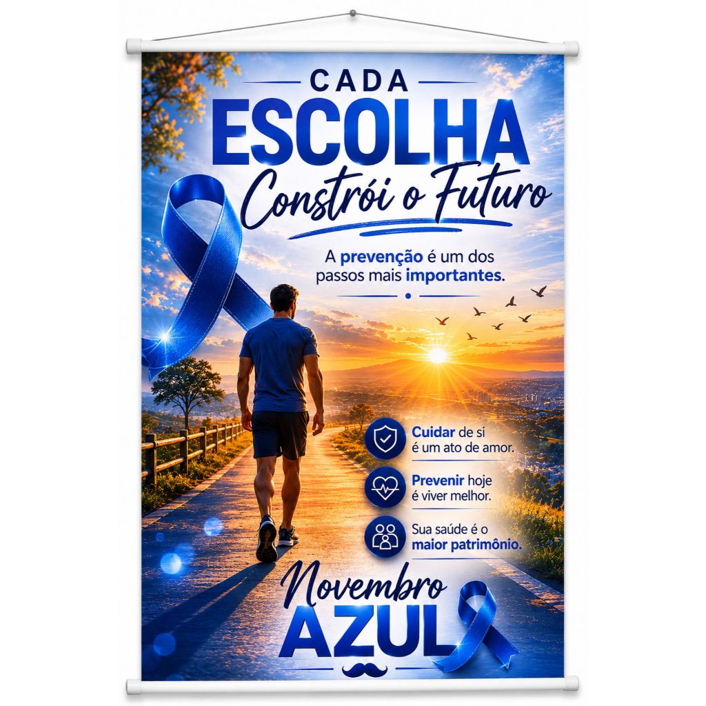 Banner Novembro Azul Conscientização Saúde do Homem produzido em lona. Cartaz para Empresa Hospital Evento UBS Pub1132