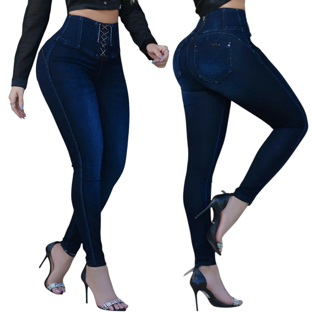 Calça Feminina Pit Bull Jeans Original com Espartilho Cintura Perfeita Modeladora c/ Bojo