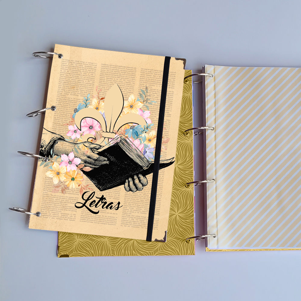 Caderno Argolado Letras Vintage (Capa e Argolas) Universitário Colegial A5 Fichário