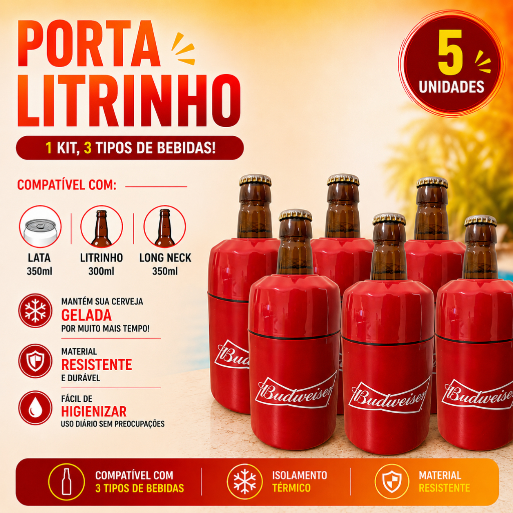 5 Porta Lata Térmico 3x1 Suporte Cerveja Long Neck Para Garrafinha de 300ml