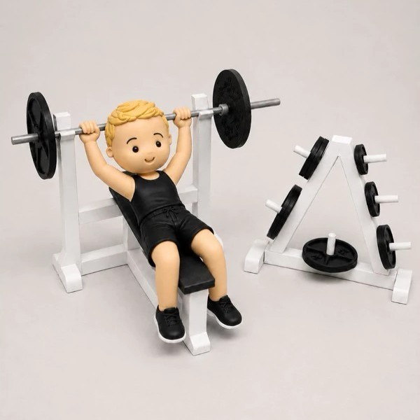 Miniatura Banco de Supino com Barra + Suporte de Halteres | Academia Musculação Esteira | Biscuit