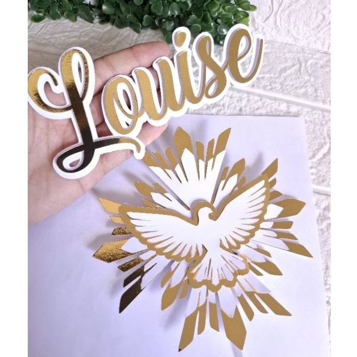 Topo de Bolo 3D com Lamicote Personalizado Batizado, Primeira Comunhão, Eucaristia e Crisma