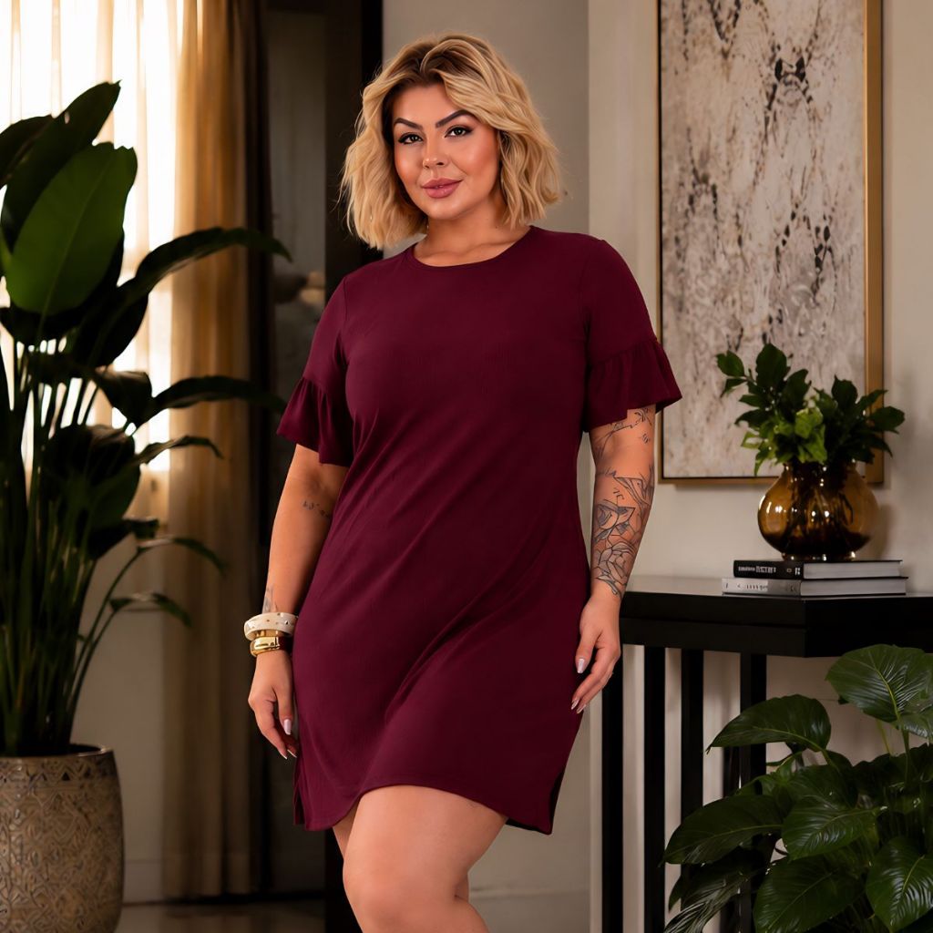 Vestido Plus Size Canelado Feminino GG Soltinho Confortável Moda Elegante Luxo Tendência