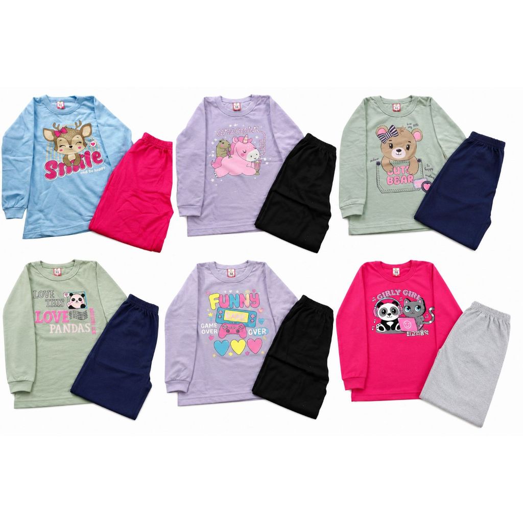 Kit 6 Peças sortidas Infantil Menina Moletom Flanelado Inverno Conjunto Quentinho Meia Estação