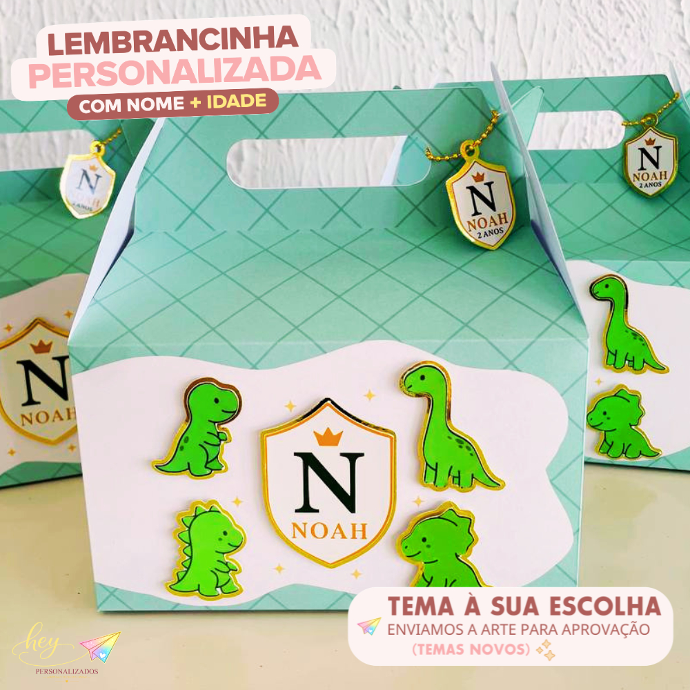 Lembrancinha Dinossauro Personalizada | Caixa Maleta | Nome e Idade | Festa Escolar | Aniversário Infantil