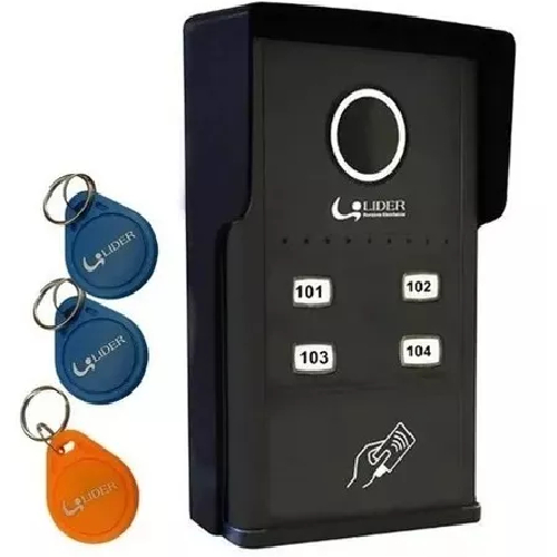 Kit Porteiro Eletrônico Interfone Coletivo RFID 3 Pontos + 3 Fones + 6 Tags