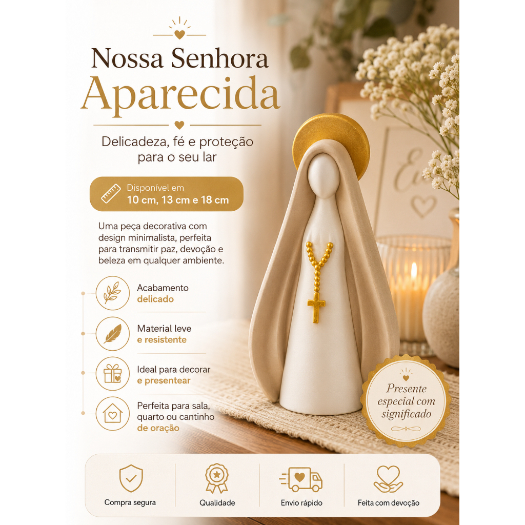 Imagem de Nossa Senhora em Impressão 3D | Decoração Religiosa Artesanal para Casa e Presente | 10, 13 e 18 cm