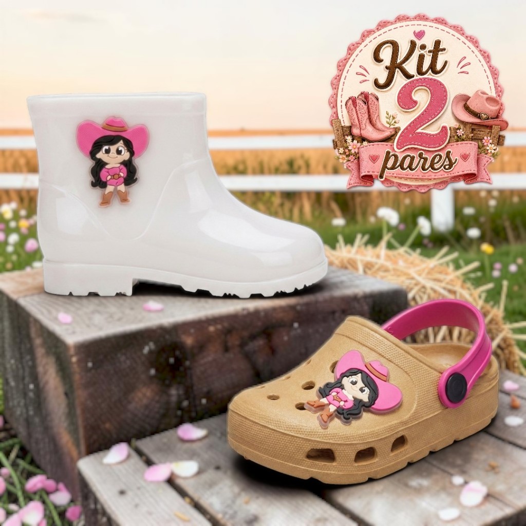 Kit 2 Pares Infantil Menina Galocha e Babuche Leve e Delicado