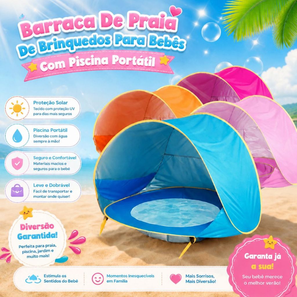 682 - Barraca De Praia Jardim Portátil P/ Bebês e Crianças Com Piscina