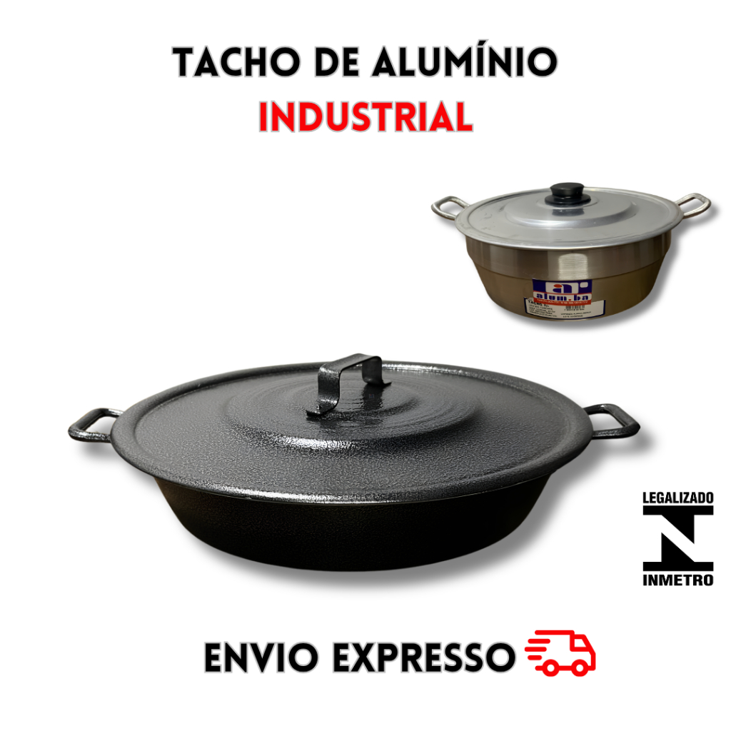 panela tacho, panelão de alumínio - tacho grande com tampa, tacho de alumínio, tacho para fritura