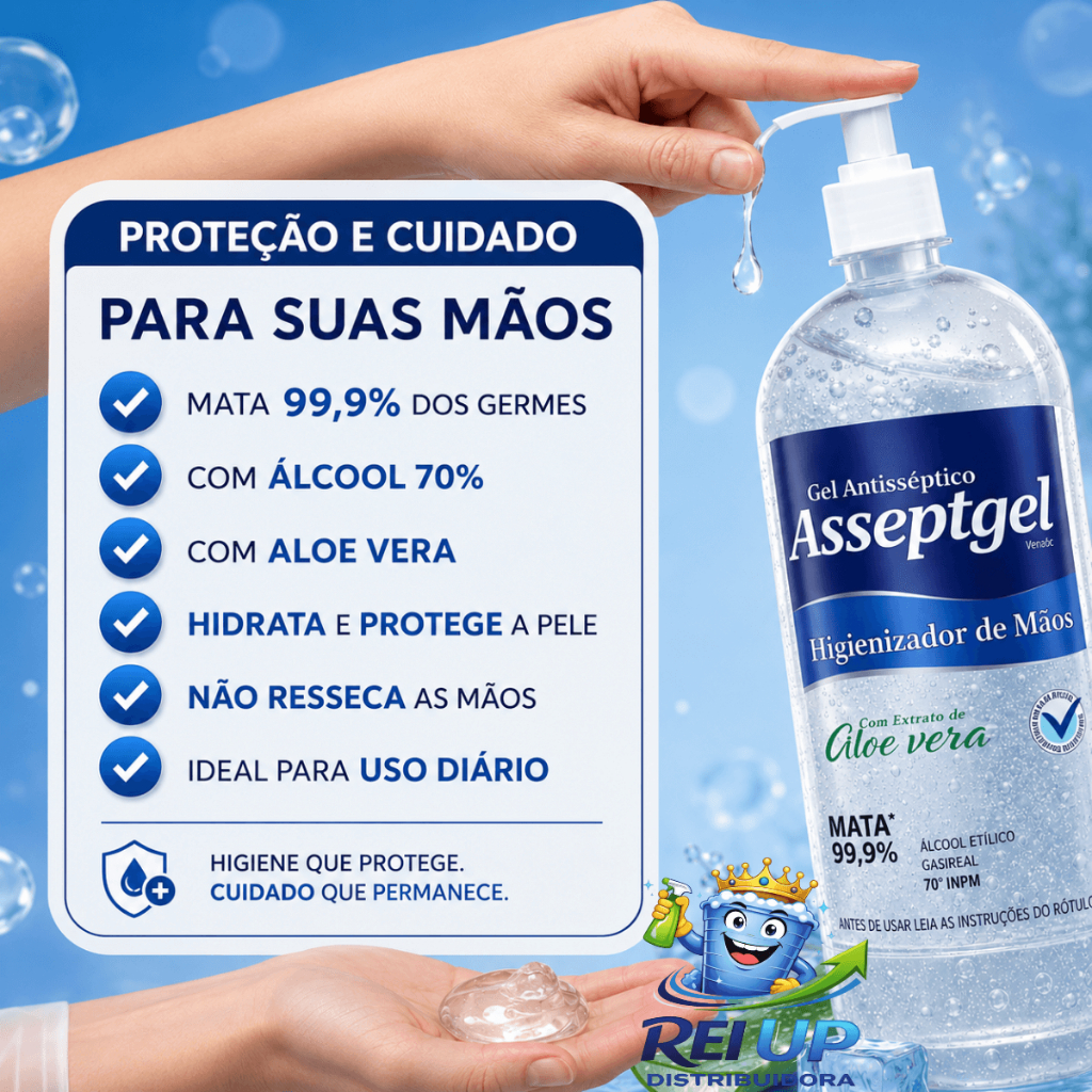 Álcool Gel Asseptgel Antisséptico Aloe Vera Hidratante Não Resseca — imagem 2 de 2