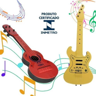 Kit VIOLÃO DE BRINQUEDO MUSICAL INFANTIL DE PLÁSTICO C/4 CORDAS DE NYLON (COLORIDOS)