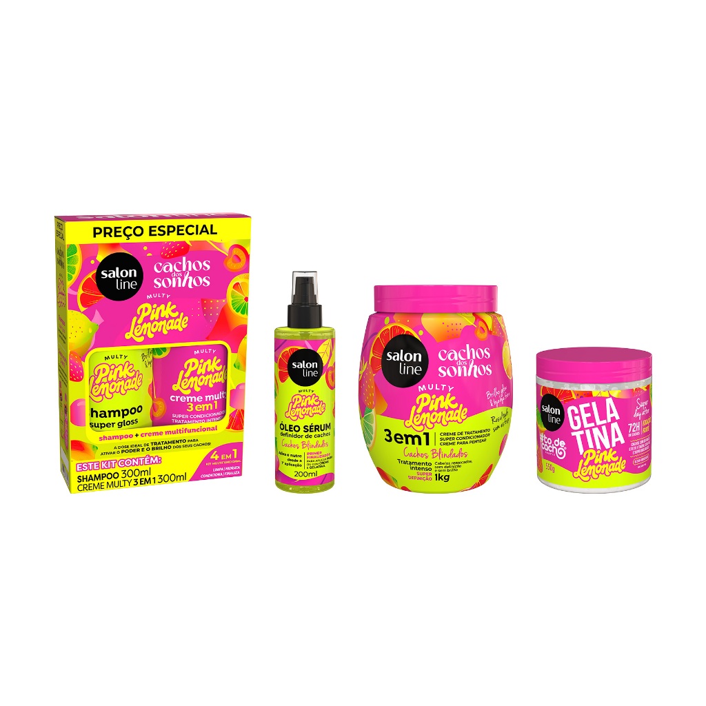 Kit Completo Cachos dos Sonhos Multy Pink Lemonade