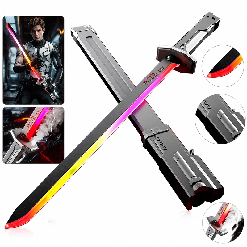 Espada Katana Samurai LED RGB 80cm com Efeito REAL de Fumaça e Faísca | Sabre de Luz Cosplay Gamer