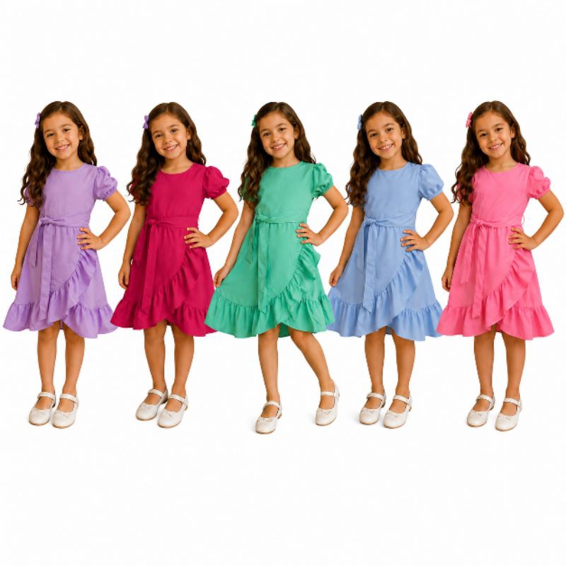 Vestido Infantil lindo Menina Casual Com Babados E Amarração