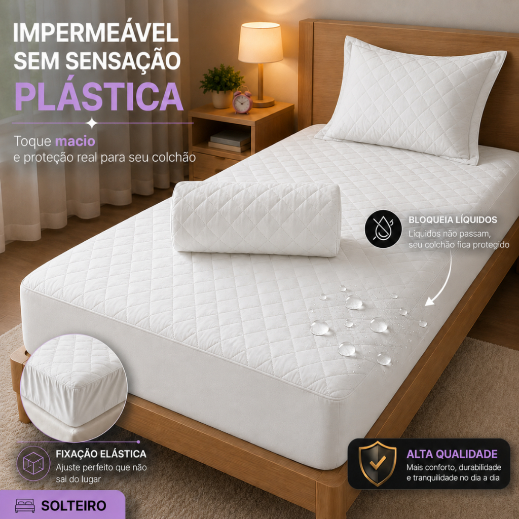 Protetor Colchão Impermeável Solteiro com Elástico Matelado Antiácaro Antialérgico 90x190 Envio FULL