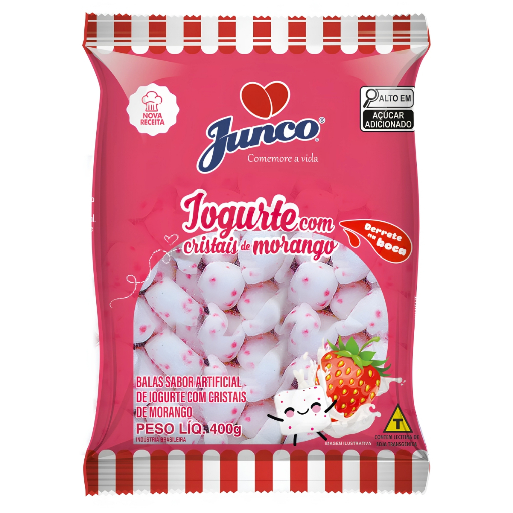 Junco Balas De Coco Sabor Iogurte Com Cristais de Morango 400g