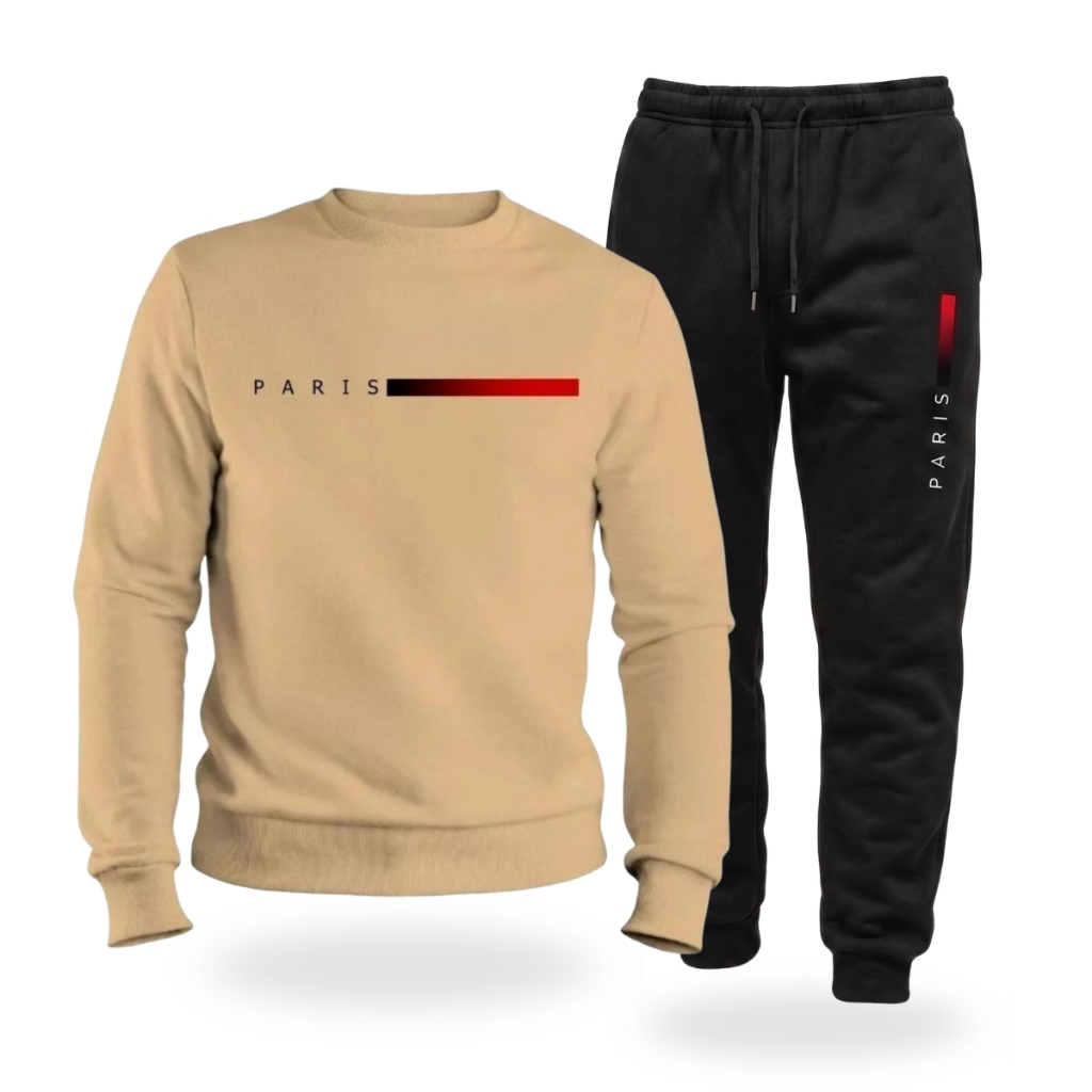 Detalhes do Conjunto Moletom Masculino Flanelado Blusa Sem Capuz Gola Careca Calça Jogger Premium