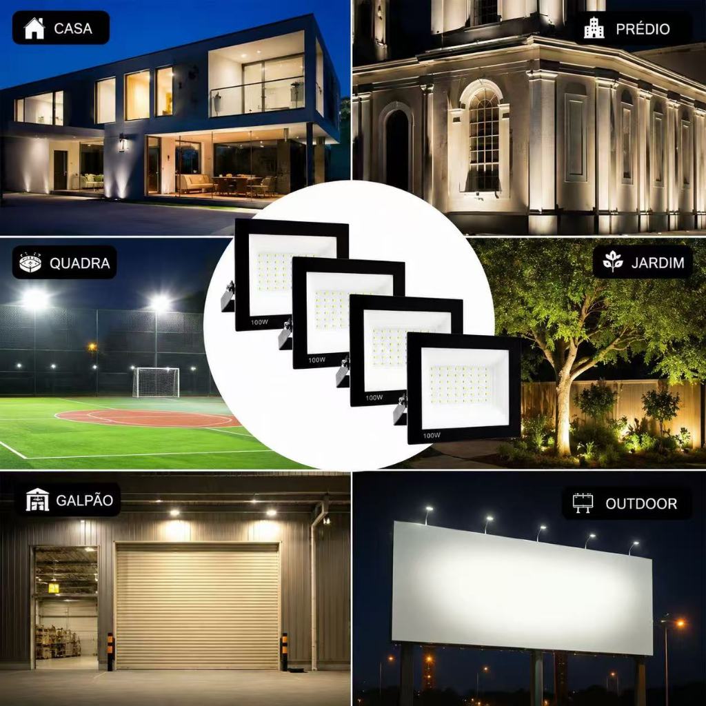 1/2/4 peças/Refletor LED 100W Bivolt IP67 Holofote Prova D'Água Branco Frio 6500K Luminária Refletores
