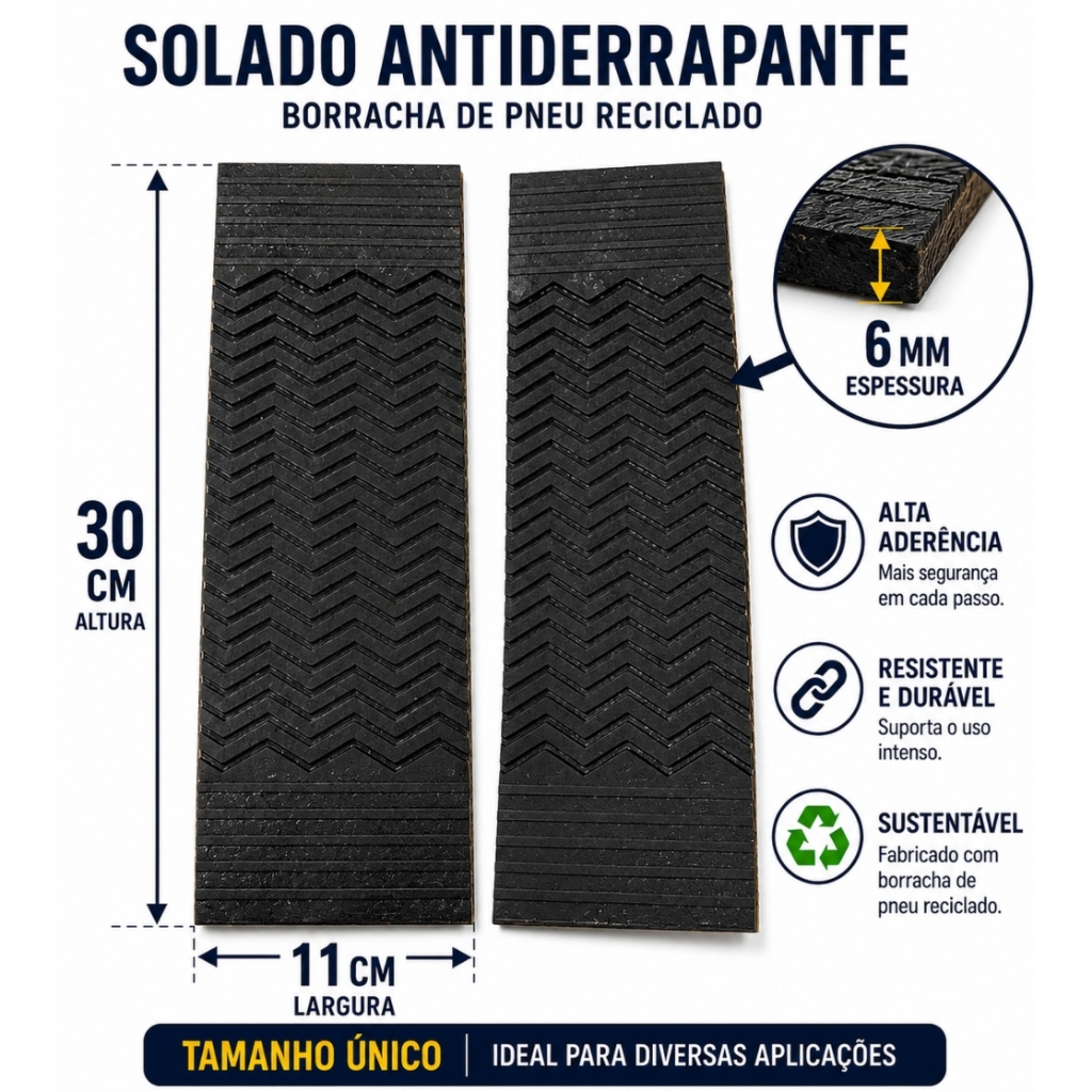 Par de Solado de Pneu Antiderrapante Para Reforma de Calçados, EPIs, Botas