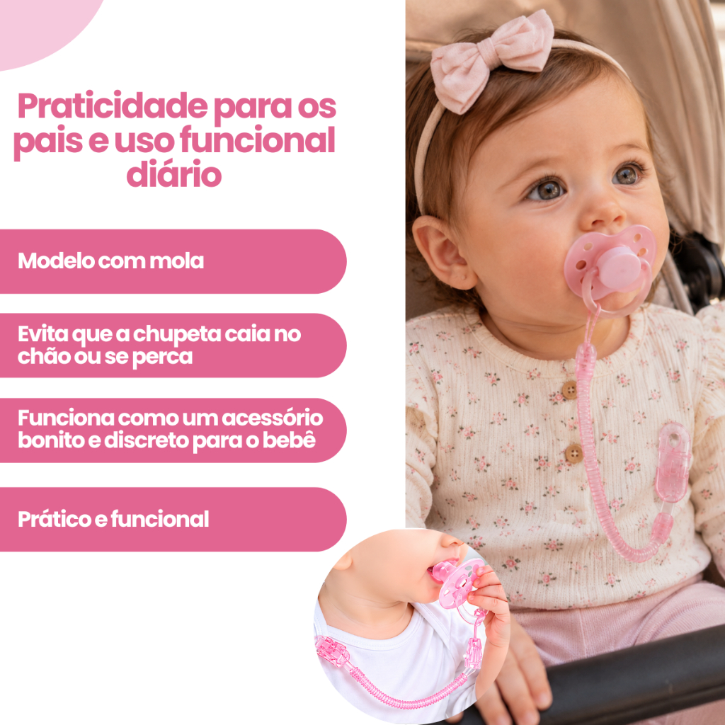 Prendedor de Chupeta Universal Para Bebes Mola Flexivel