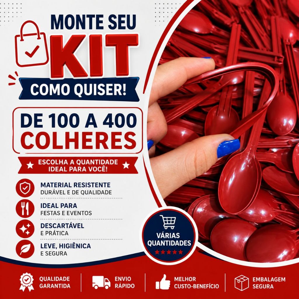 kit 100 ~ 400und Colher para Sorvete e Açaí - Inquebrável e Versátil