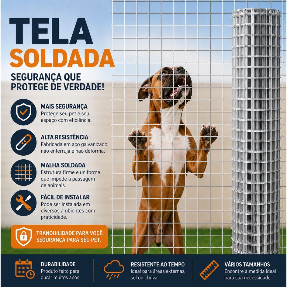 Tela Cerca 5x5cm 1,20M para Cachorro Gato Malha de altura Reforçada Galvanizada Canil Gatil