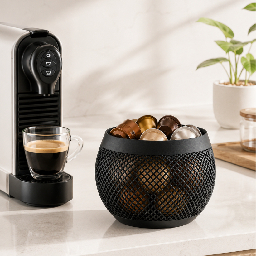 Porta Cápsulas de Café Preto Moderno para Nespresso Dolce Gusto Três Corações 20 Cápsulas