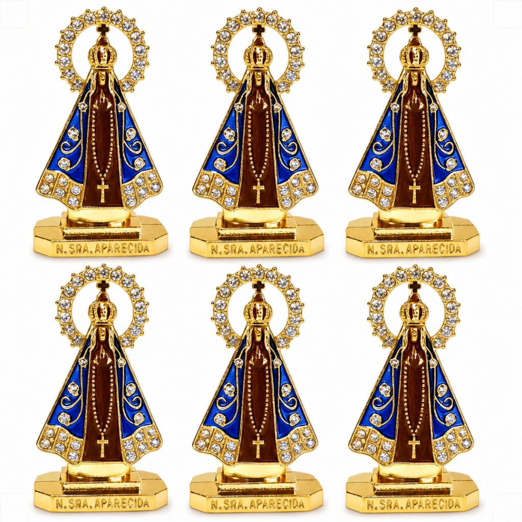 AB-Versa Kit 6 Santinha Imagem Nossa Senhora Aparecida Painel Carro Moto Caminhão Fita Dupla Face Autocolante Marrom