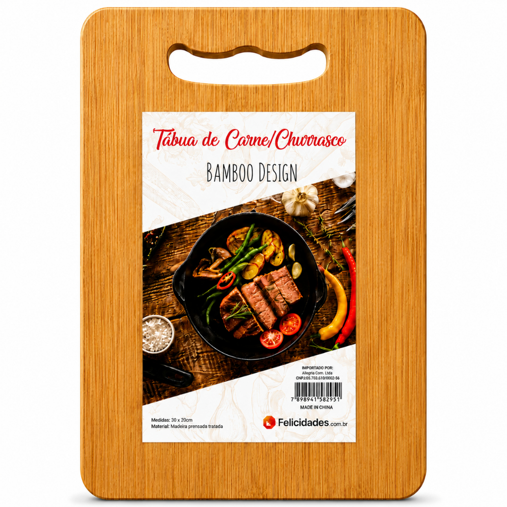 Tábua de Corte em Bambu Natural 30x20cm Resistente Antibacteriana para Carnes e Alimentos