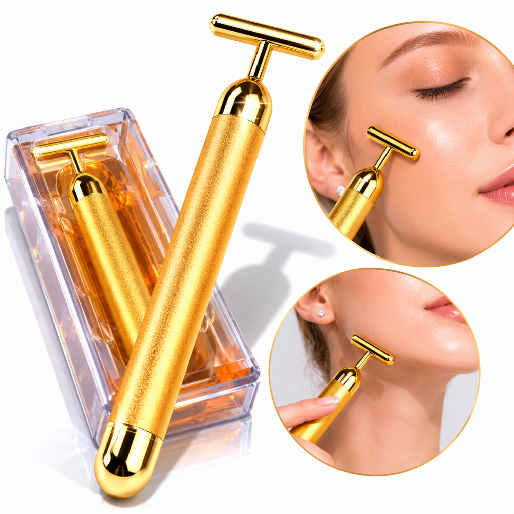 Massageador Facial Elétrico em T Beauty Bar para Rosto Pescoço e Olhos
