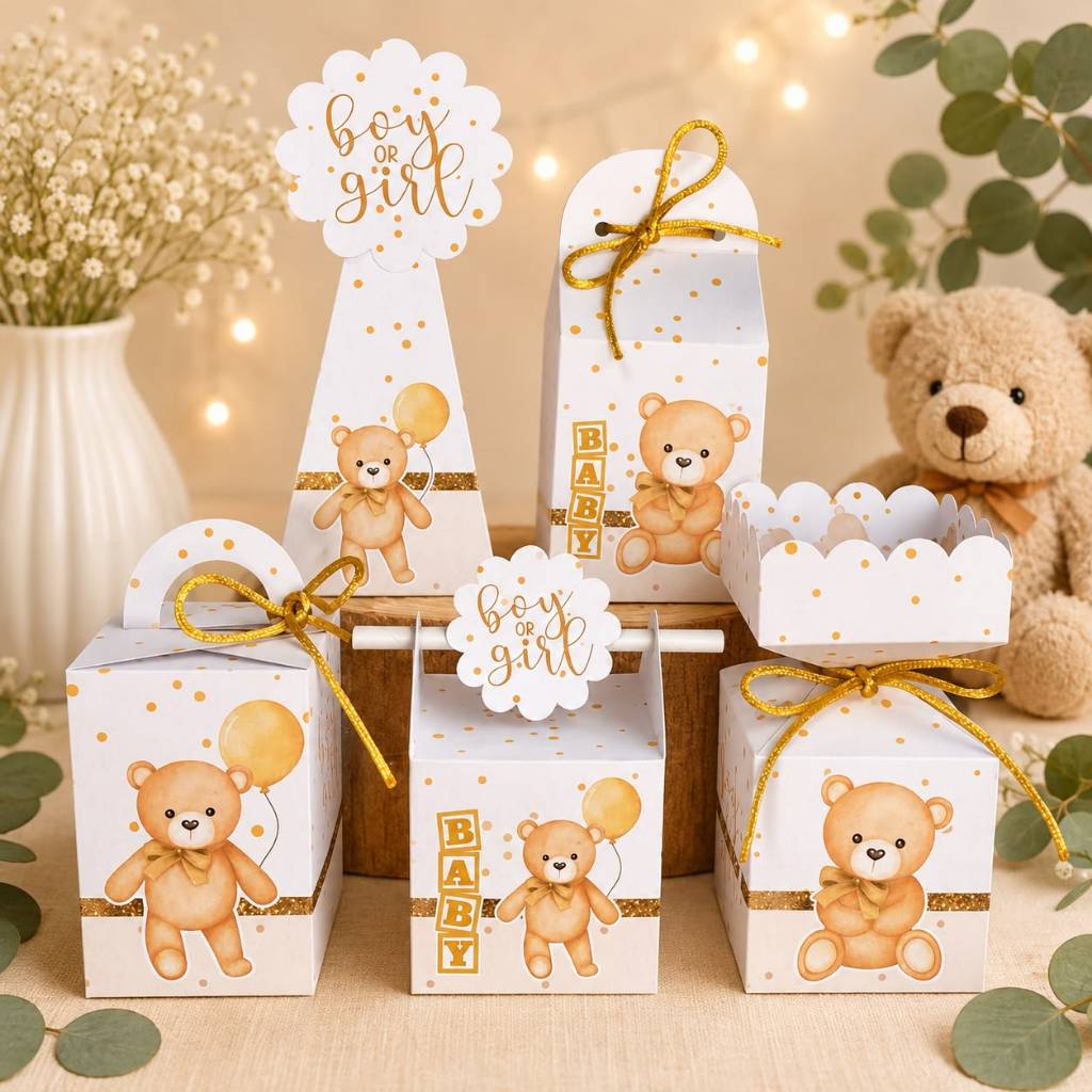 Kit Festa Chá Revelação Dourado PEGUE E MONTE - Caixinhas personalizadas - Lembrancinha para festa