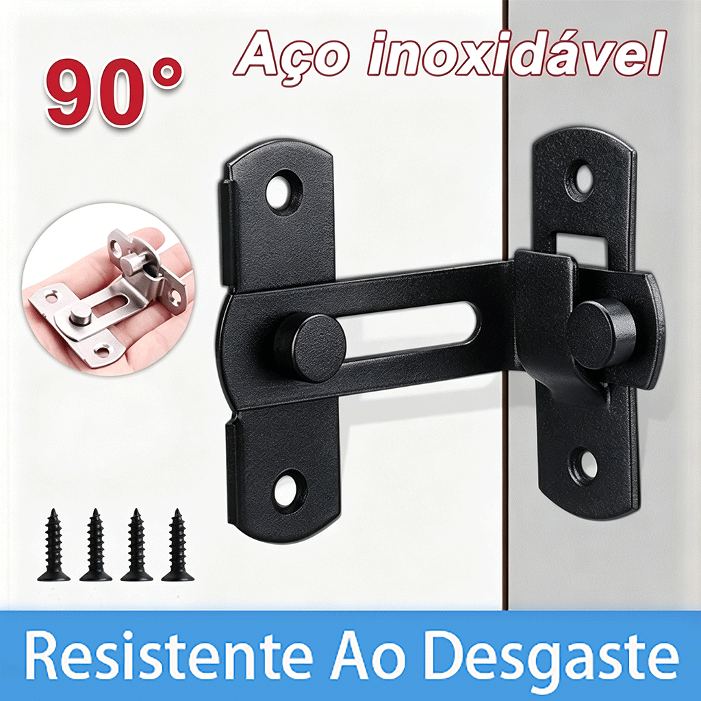 Trava 90° Trinco Tranca Fecho Angular em L Graus Gavetas Portas Janelas Tramela Portão Aço Instalação simples