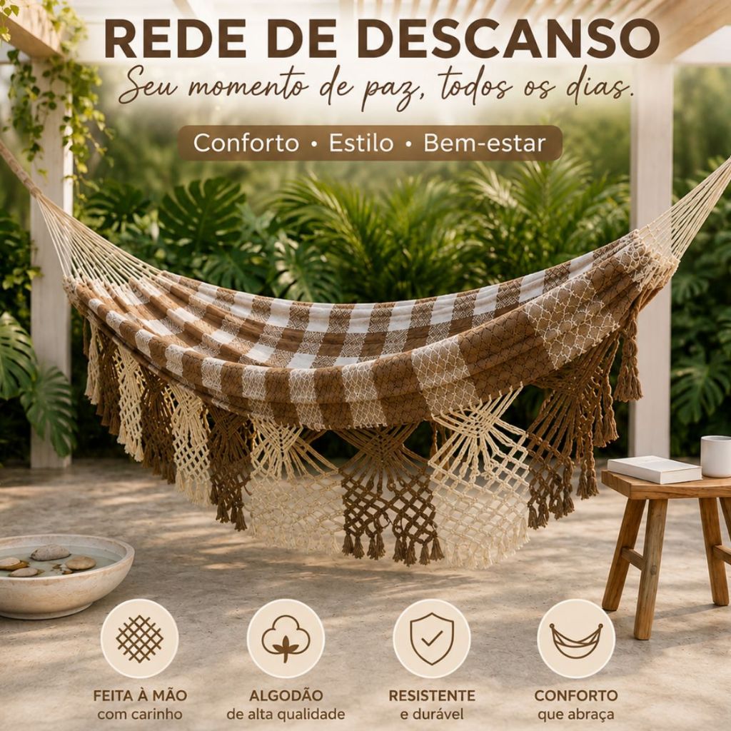 Rede de Dormir Casal Luxo Bucho de Boi Reforçada Tecido Resistente Confortável para Varanda e Camping